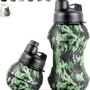 Collapsible Travel Water Bottles, 550ml Silicone Foldable Grenade Type, Leakproof Portable Expandable for Traveling, Camping, Hiking, Cycling & Sports Outdoor