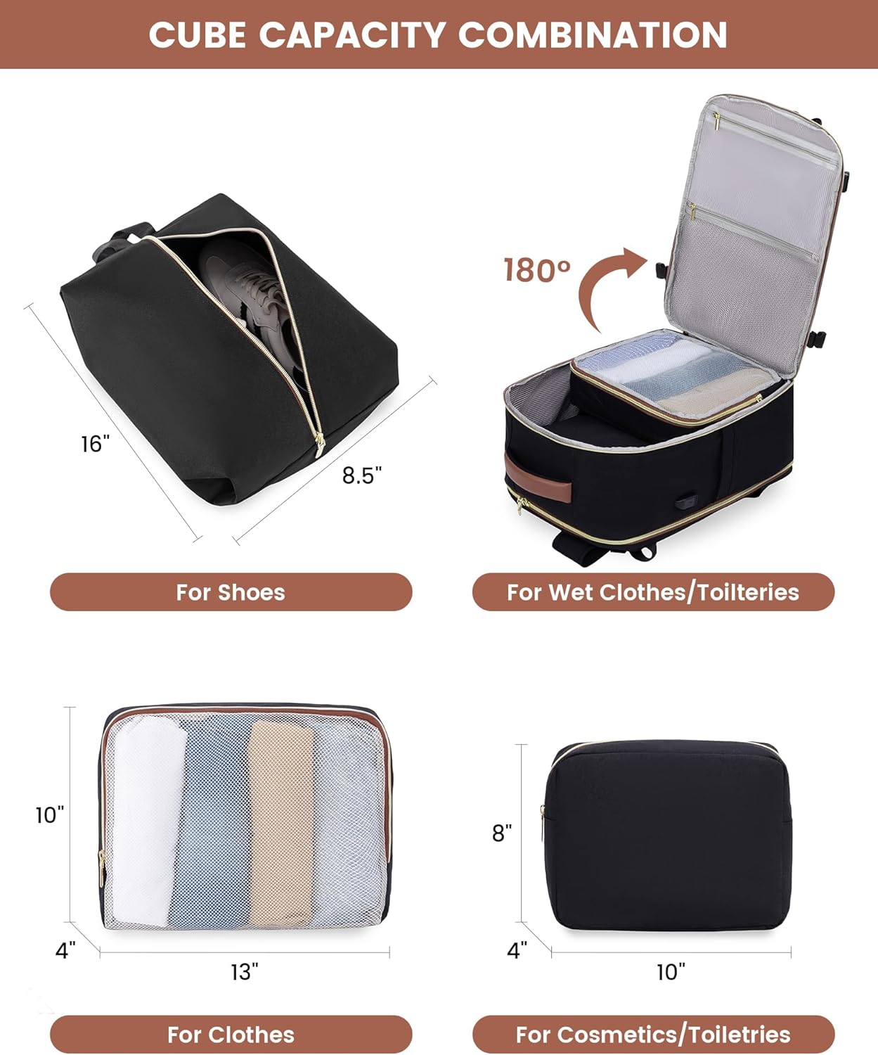 Large Travel Backpack for Women, TSA Carry on Backpack for Airplanes, 40L Personal Item Travel Bag for Women fits 17" Laptop,Waterproof Carry on Bag Airplane Approved with 3 Packing Cubes - Image 4