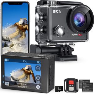 Speed 10 Action Camera 5K 30FPS Waterproof Camera Underwater 131 FT with EIS, Remote Control Sports Camera 5X Zoom with 64GB Card, 2x1350mAh Battery
